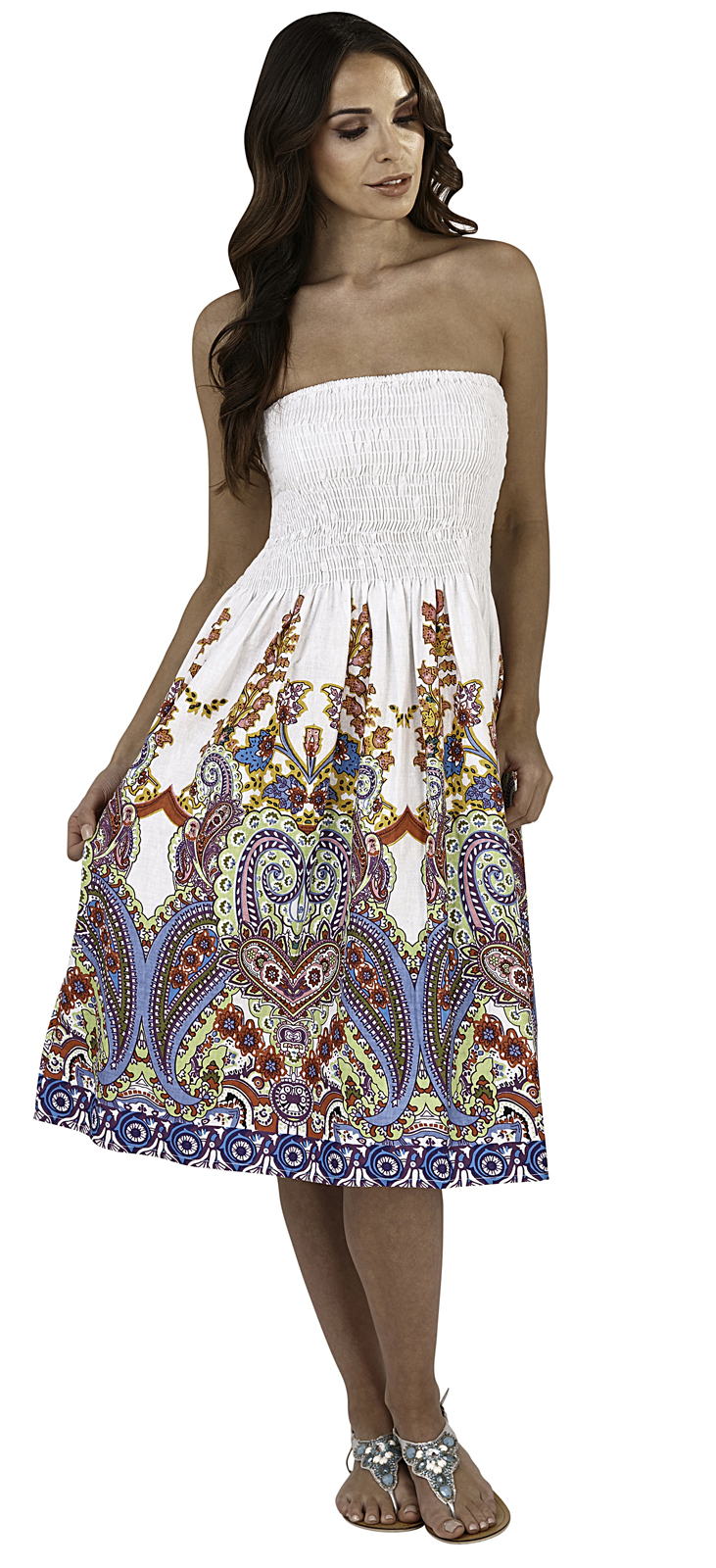 Ladies Floral Casual Summer Dress 2 in 1 Strapless Sun Dress Bandeau